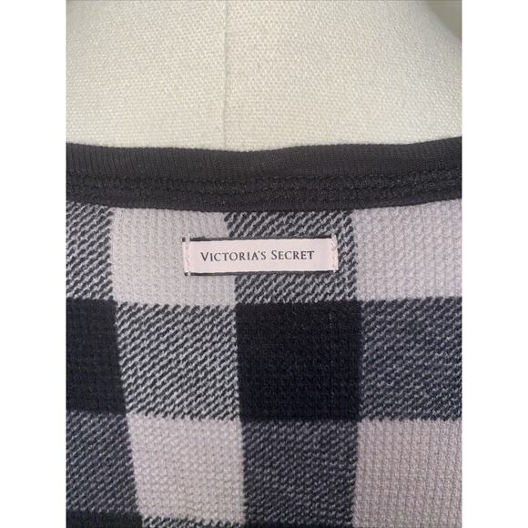 Victoria's Secret long sleeve top Women Small Black Gray Check Pullover Waffle - Picture 6 of 9